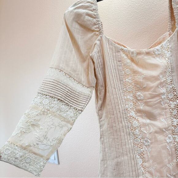 Loveshackfancy Cotton Lace Ruffles Mini Dress 3/4th Sleeves Floral Cream Size 6 - Picture 10 of 16
